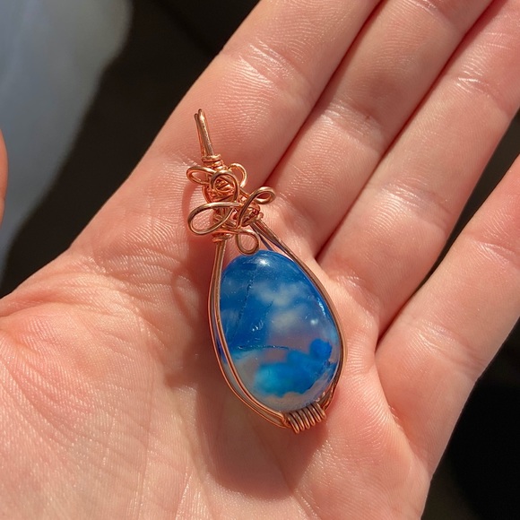 Handmade Blue Dyed Agate Pendant - Picture 2 of 5